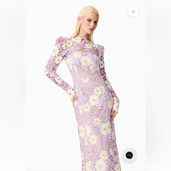elliatt sigrid purple floral lace fit & flare long sleeve maxi dress size XL NEW - Picture 2 of 11